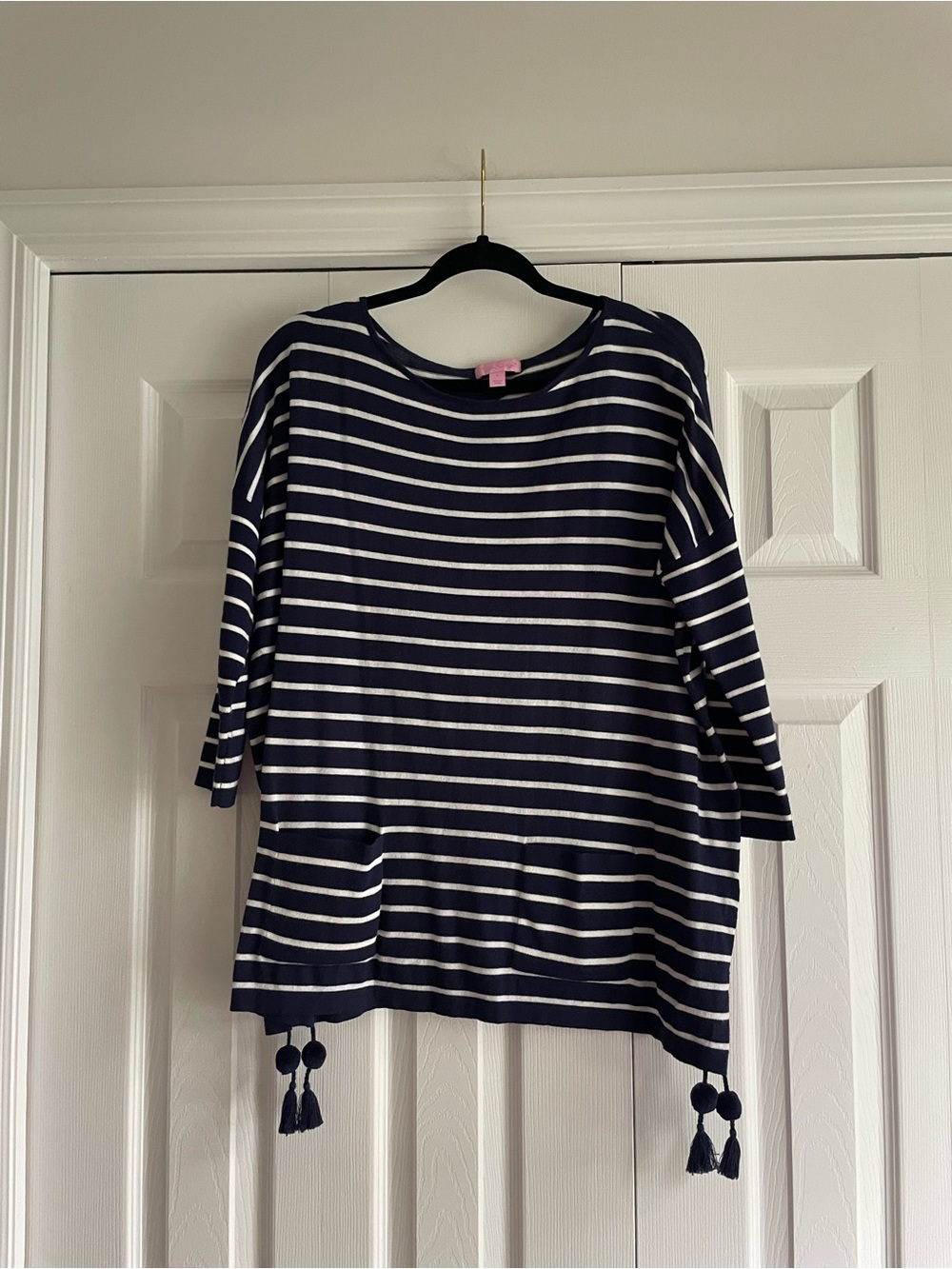 Lilly Pulitzer Navy and White Striped Crewneck Sweater